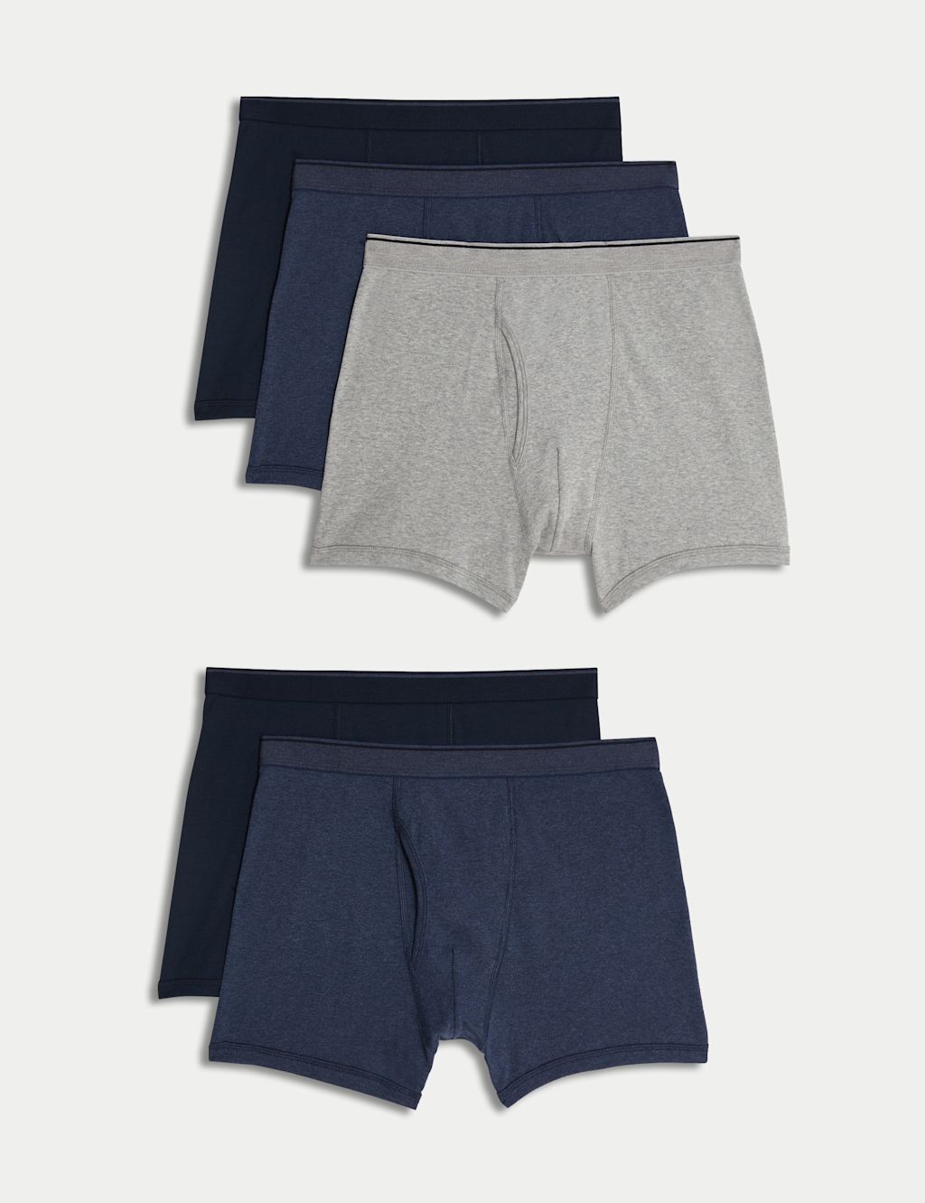 M&S 5 Pack Pure Cotton Cool & Fresh&trade; Trunks - XL - Blue Mix, Blue Mix