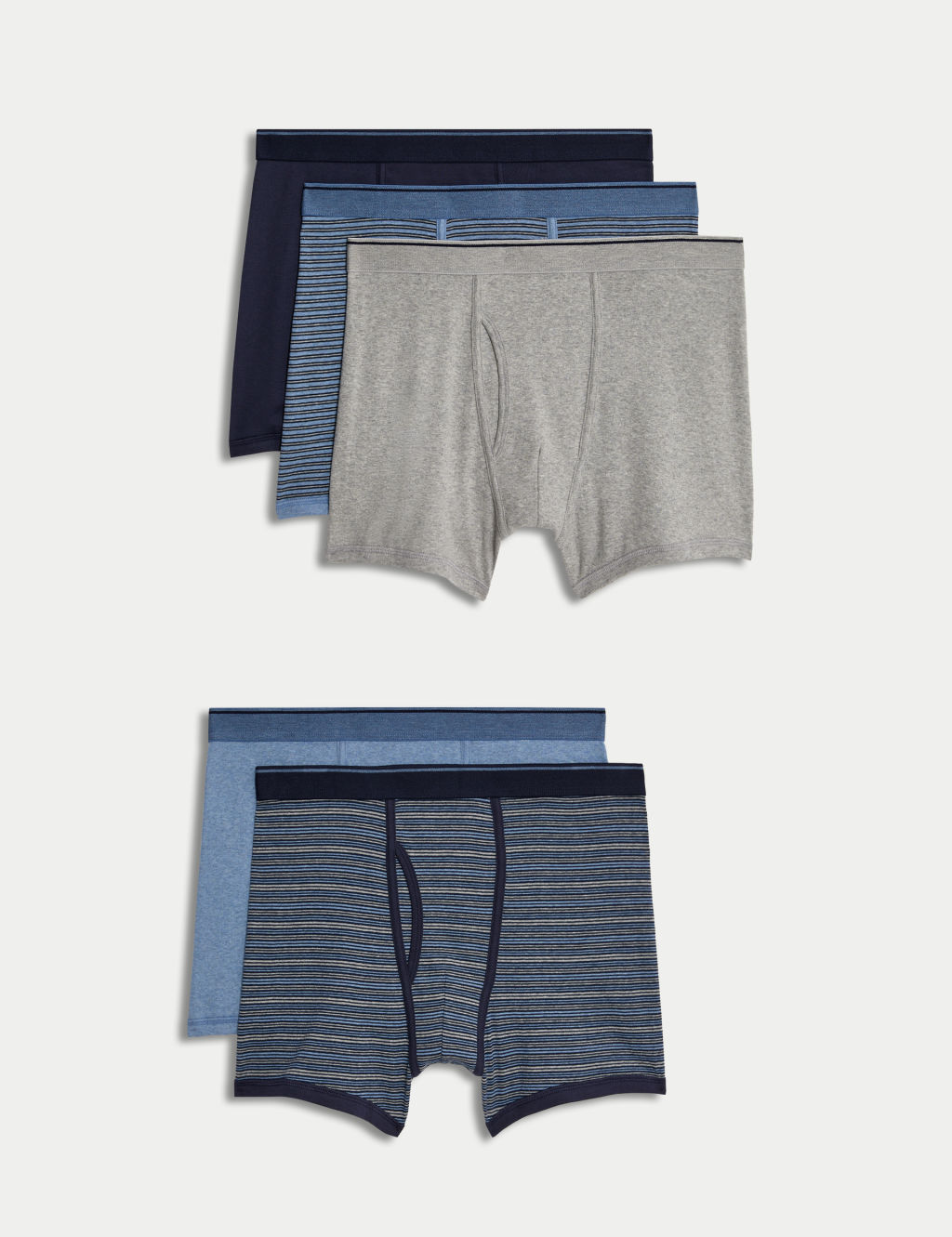 M&S 5 Pack Pure Cotton Cool & Fresh&trade; Trunks - L - Denim Mix, Denim Mix
