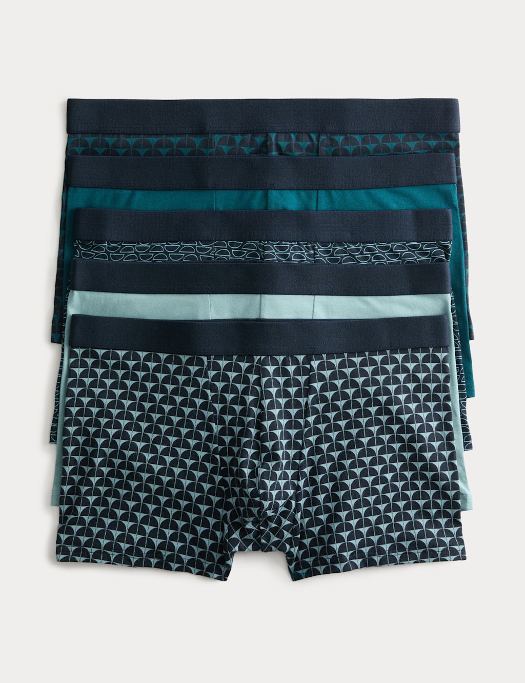 M&S 5 Pack Cotton Stretch Geometric Hipsters - 2XL - Teal Mix, Teal Mix