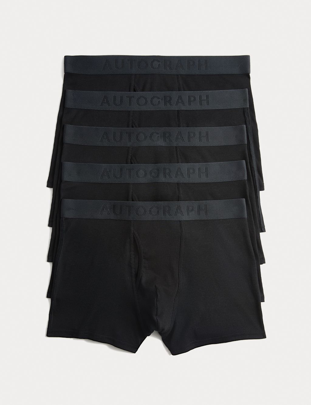 Autograph 5 Pack Cotton Rich Ribbed Stretch Trunks - 2XL - Black, Black