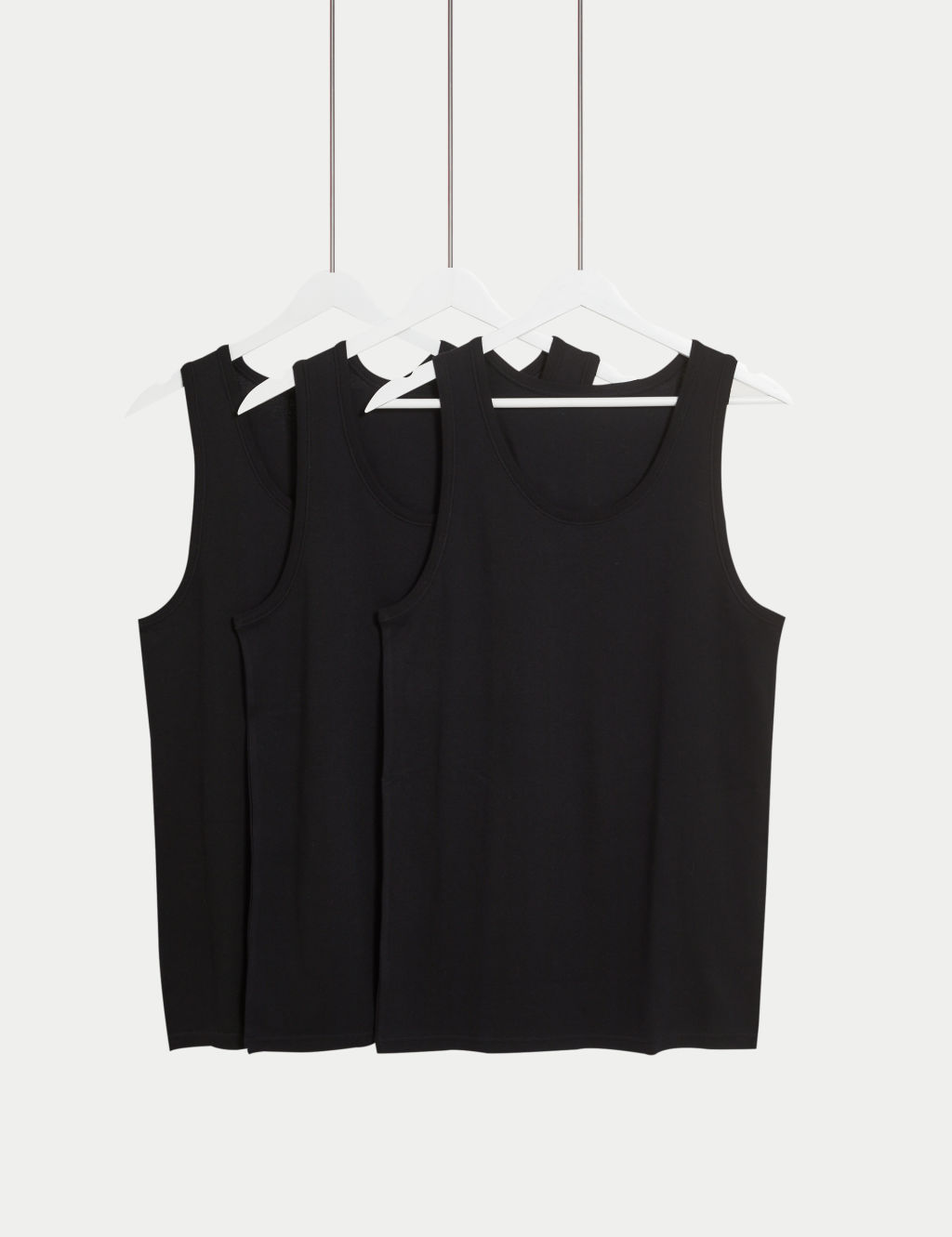 M&S 3 Pack Pure Cotton Sleeveless Vests - Black, Black
