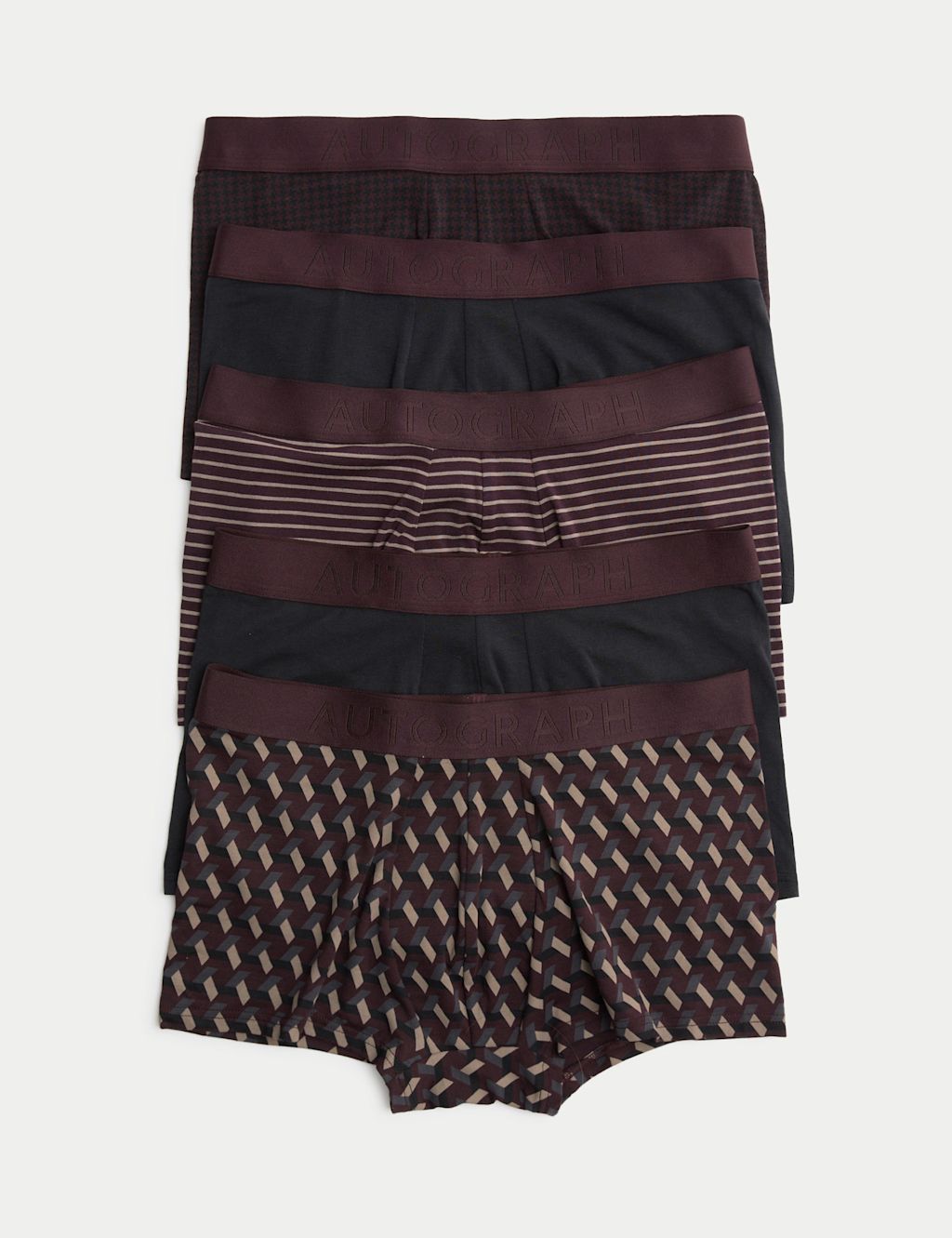 Autograph 5 Pack Supima Cotton Modal Stretch Printed Hipsters - Burgundy Mix, Burgundy Mix