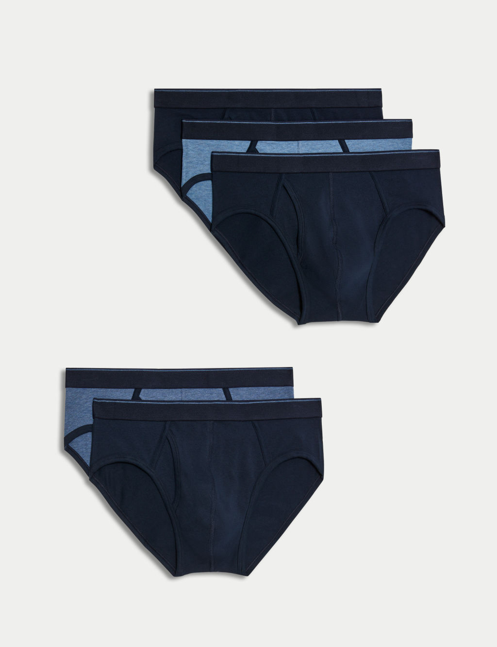 M&S 5 Pack Cotton Stretch Cool & Fresh&trade; Briefs - L - Denim Mix, Denim Mix