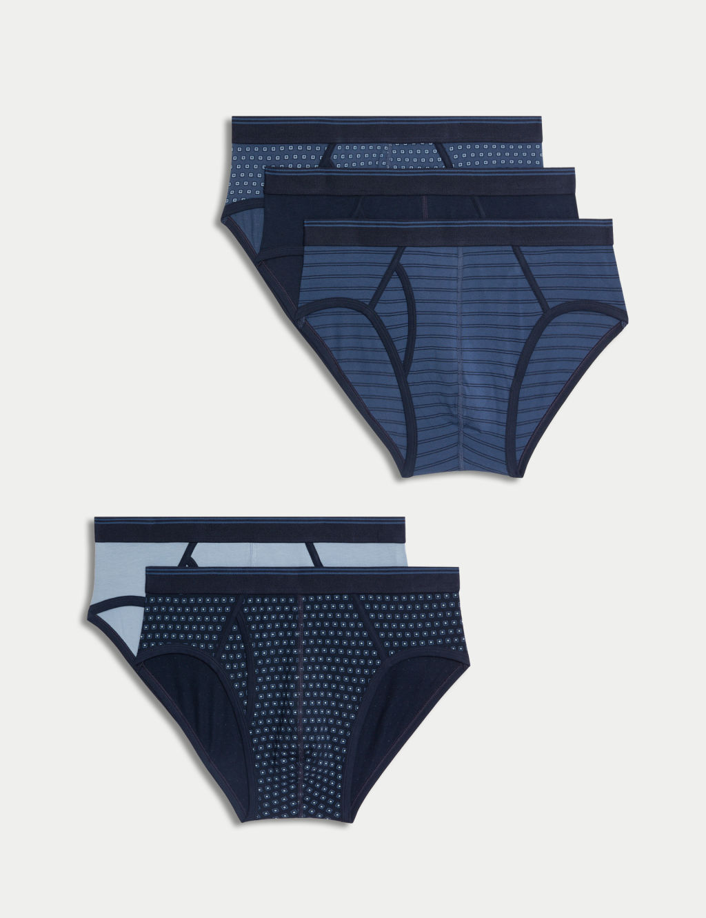 M&S 5 Pack Cotton Stretch Assorted Pattern Briefs - 2XL - Blue Mix, Blue Mix