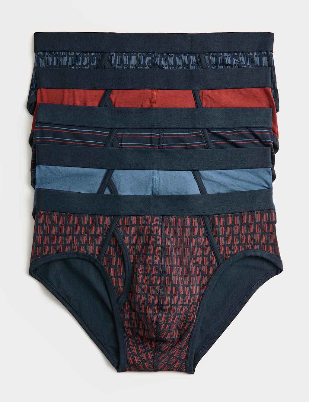 M&S 5 Pack Cotton Stretch Tile Print Hipsters - L - Burgundy Mix, Burgundy Mix