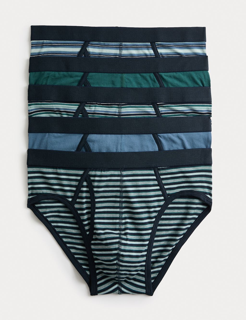 M&S 5 Pack Striped Cotton Rich Briefs - M - Teal Mix, Teal Mix