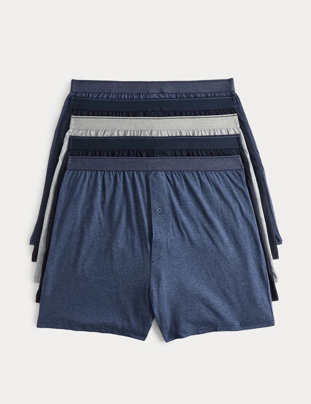 M&S 5 Pack Pure Cotton Cool & Fresh&trade; Jersey Boxers - L - Denim Mix, Denim Mix