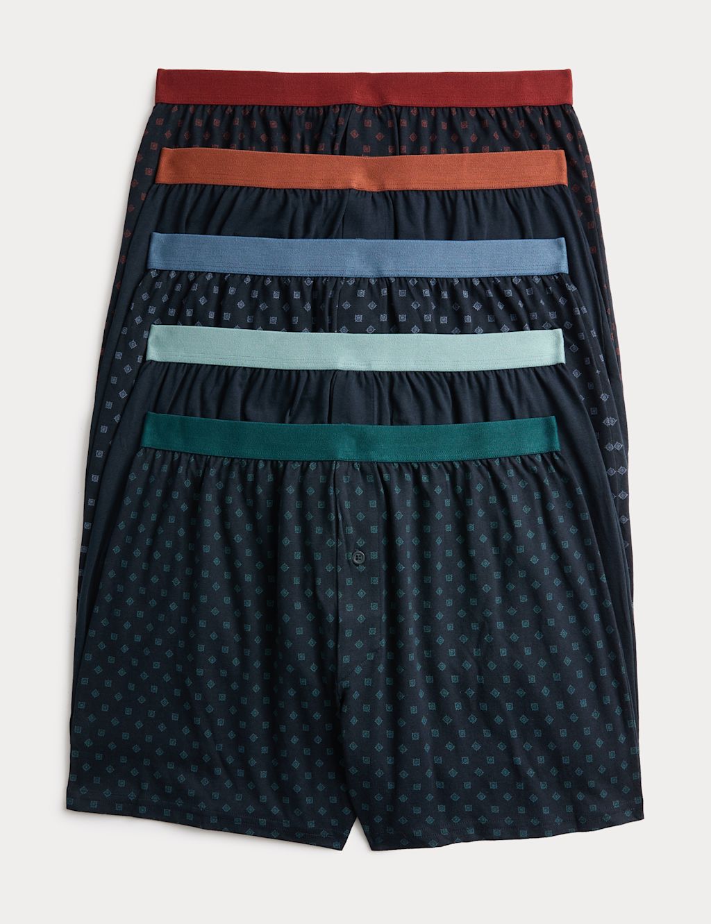 M&S 5 Pack Cotton Stretch Geometric Boxers - L - Navy Mix, Navy Mix