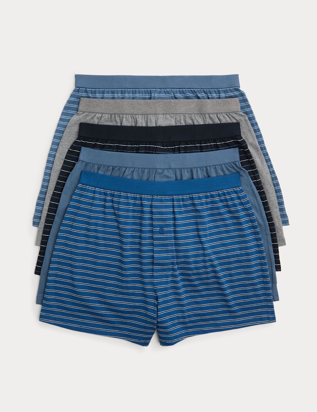 M&S 5 Pack Cotton Stretch Striped Boxers - 2XL - Blue Mix, Blue Mix