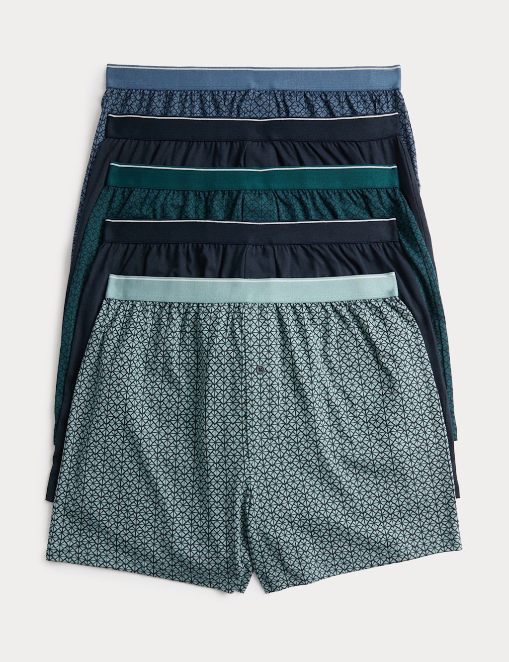 M&S 5 Pack Cotton Stretch Geometric Boxers - L - Teal Mix, Teal Mix