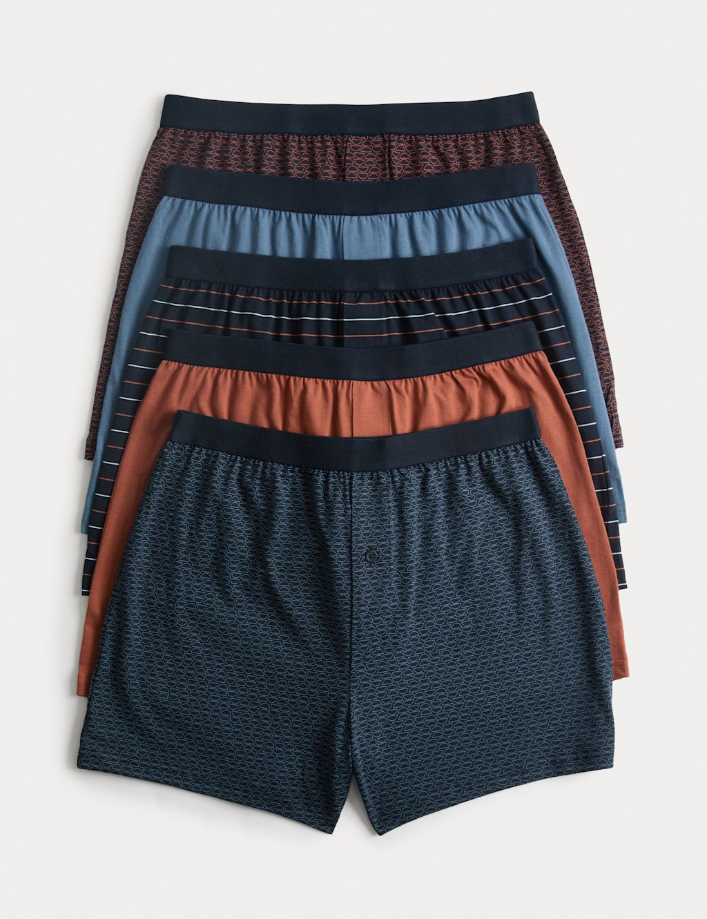 M&S 5 Pack Cotton Stretch Striped Boxers - 2XL - Navy Mix, Navy Mix
