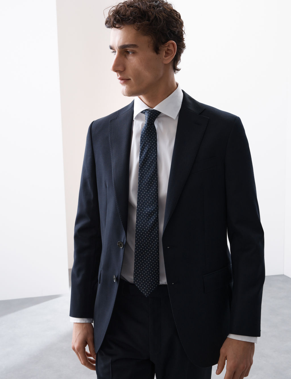 Autograph Tailored Fit Pure Wool Check Suit Jacket - 42LNG - Dark Navy, Dark Navy
