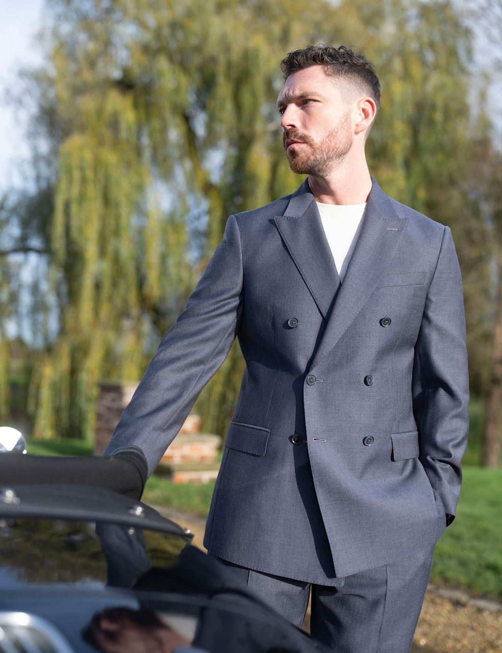 Autograph Tailored Fit Wool Rich Suit Jacket with Mohair - 36 - Dark Airforce, Dark Airforce