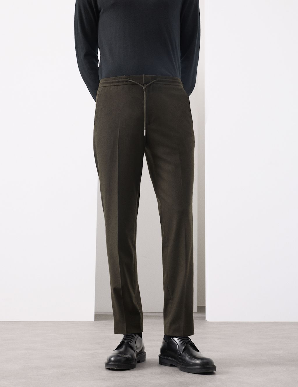 Autograph Tailored Fit Italian Wool Blend Performance Trousers - 36LNG - Dark Olive, Dark Olive