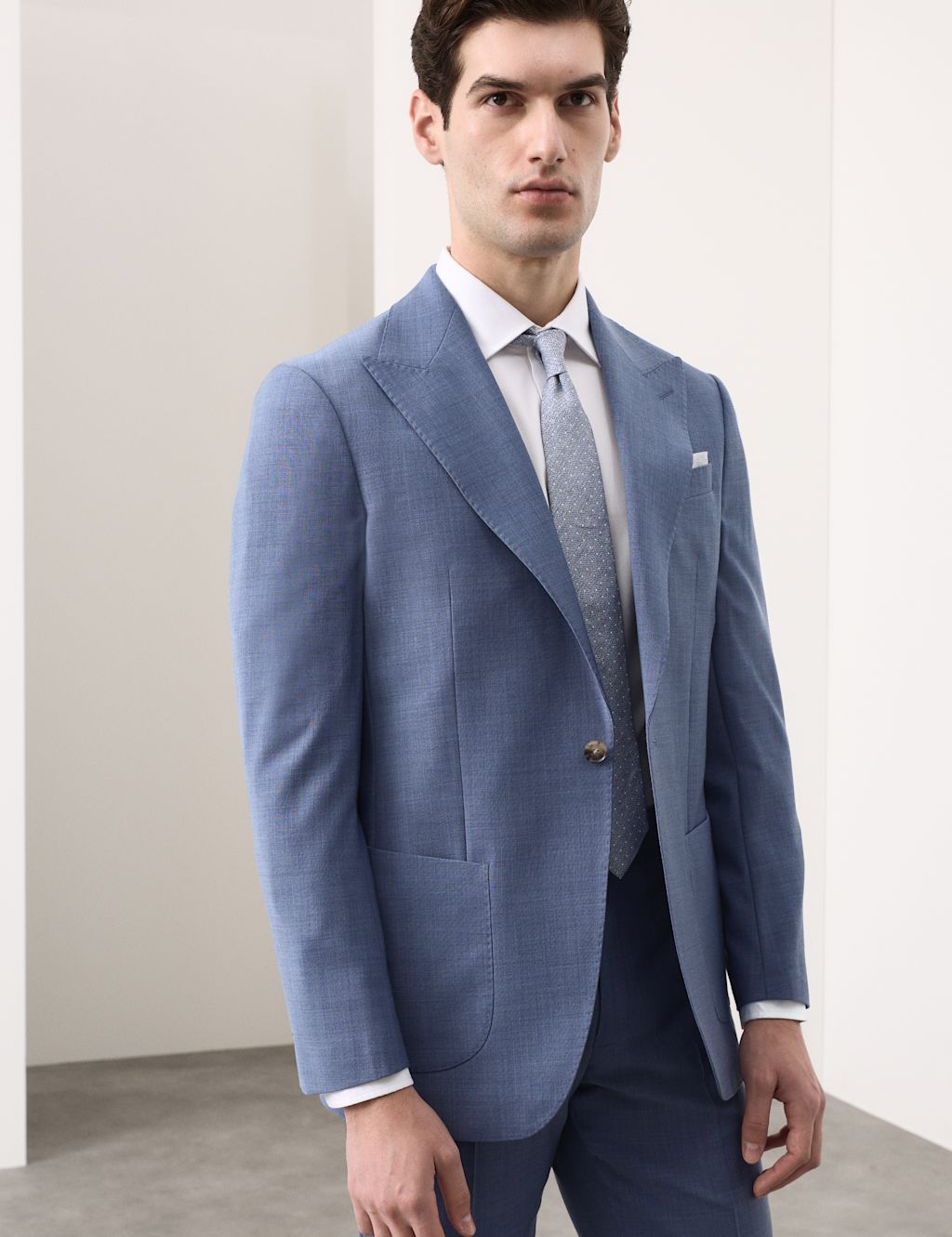 Autograph Tailored Fit Wool Blend Hopsack Stretch Suit Jacket - 48 - Dark Airforce, Dark Airforce