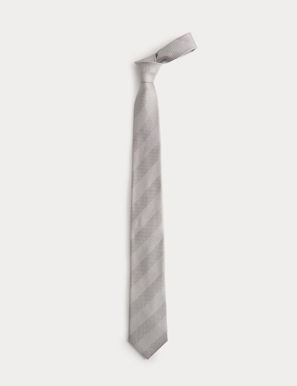 Autograph Textured Striped Pure Silk Tie - Silver Grey, Silver Grey