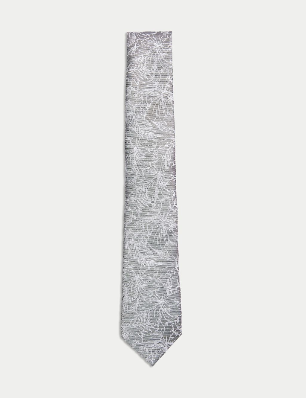 Autograph Floral Pure Silk Tie - 1SIZE - Grey, Grey