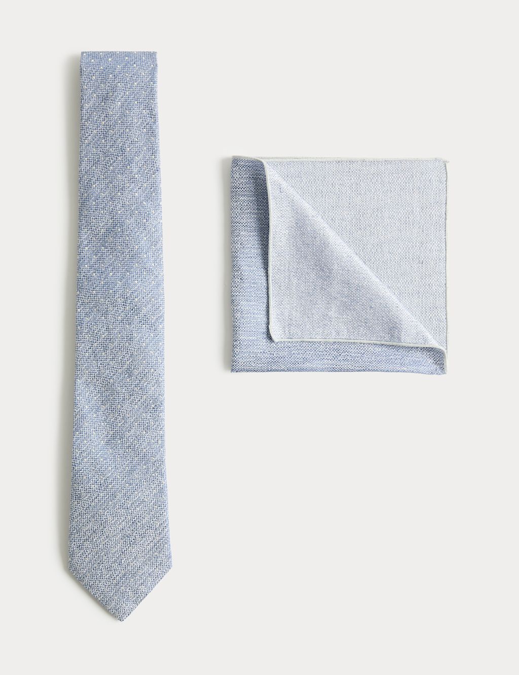 Autograph Silk Linen Polka Dot Tie & Handkerchief Set - Light Airforce, Light Airforce