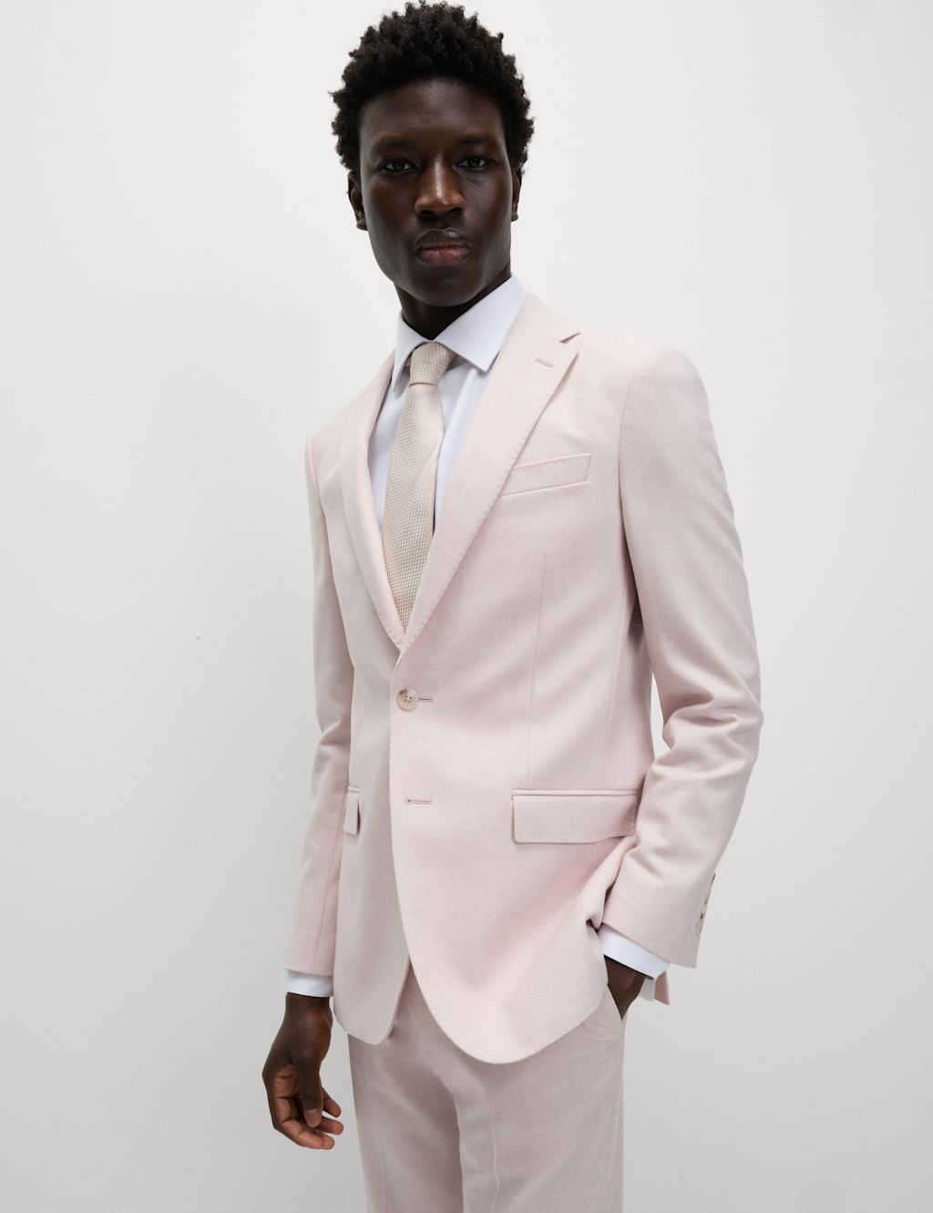 M&S Tailored Fit Wool Rich Tweed Suit Jacket - 34LNG - Pale Pink, Pale Pink
