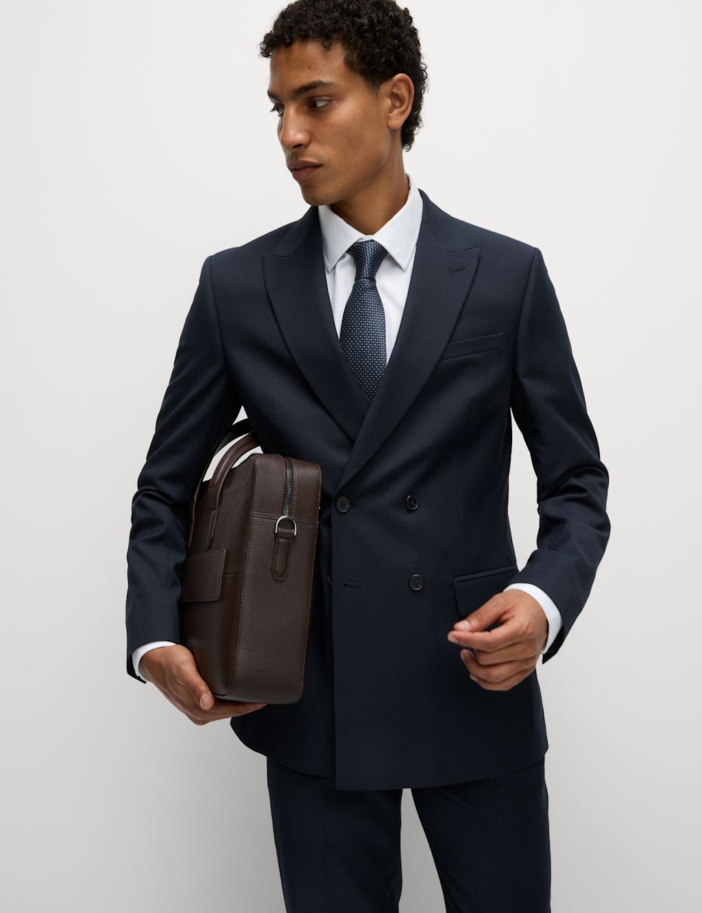 M&S Slim Fit Double Breasted Jacket with Stretch - 36LNG - Navy, Navy