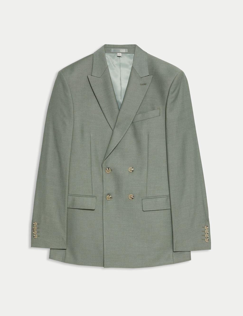 M&S Slim Fit Double Breasted Jacket with Stretch - 34 - Light Green, Light Green