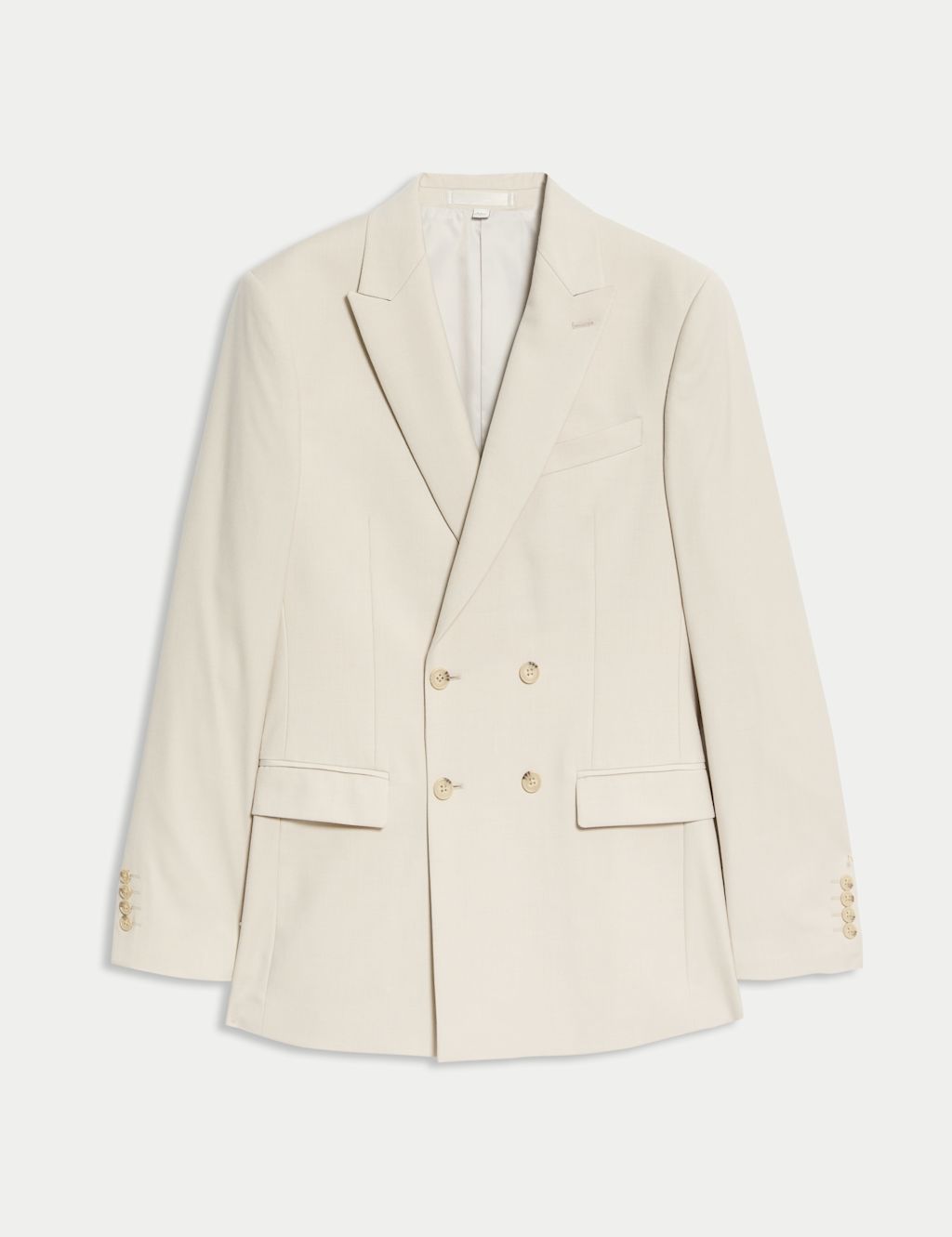 M&S Slim Fit Double Breasted Jacket with Stretch - 36 - Ecru, Ecru