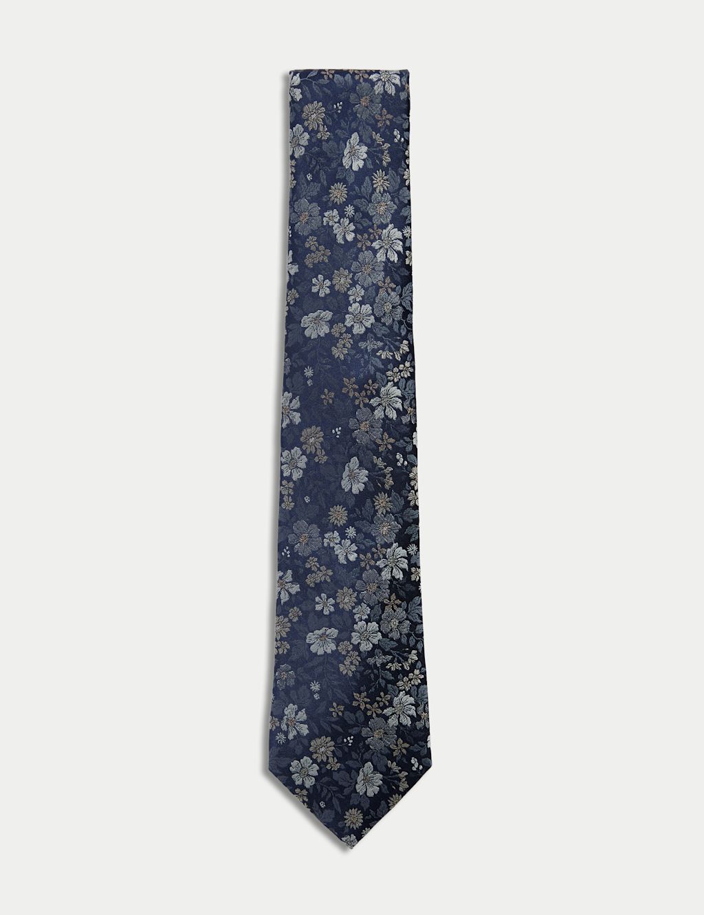 M&S Floral Pure Silk Tie - 1SIZE - Navy, Navy