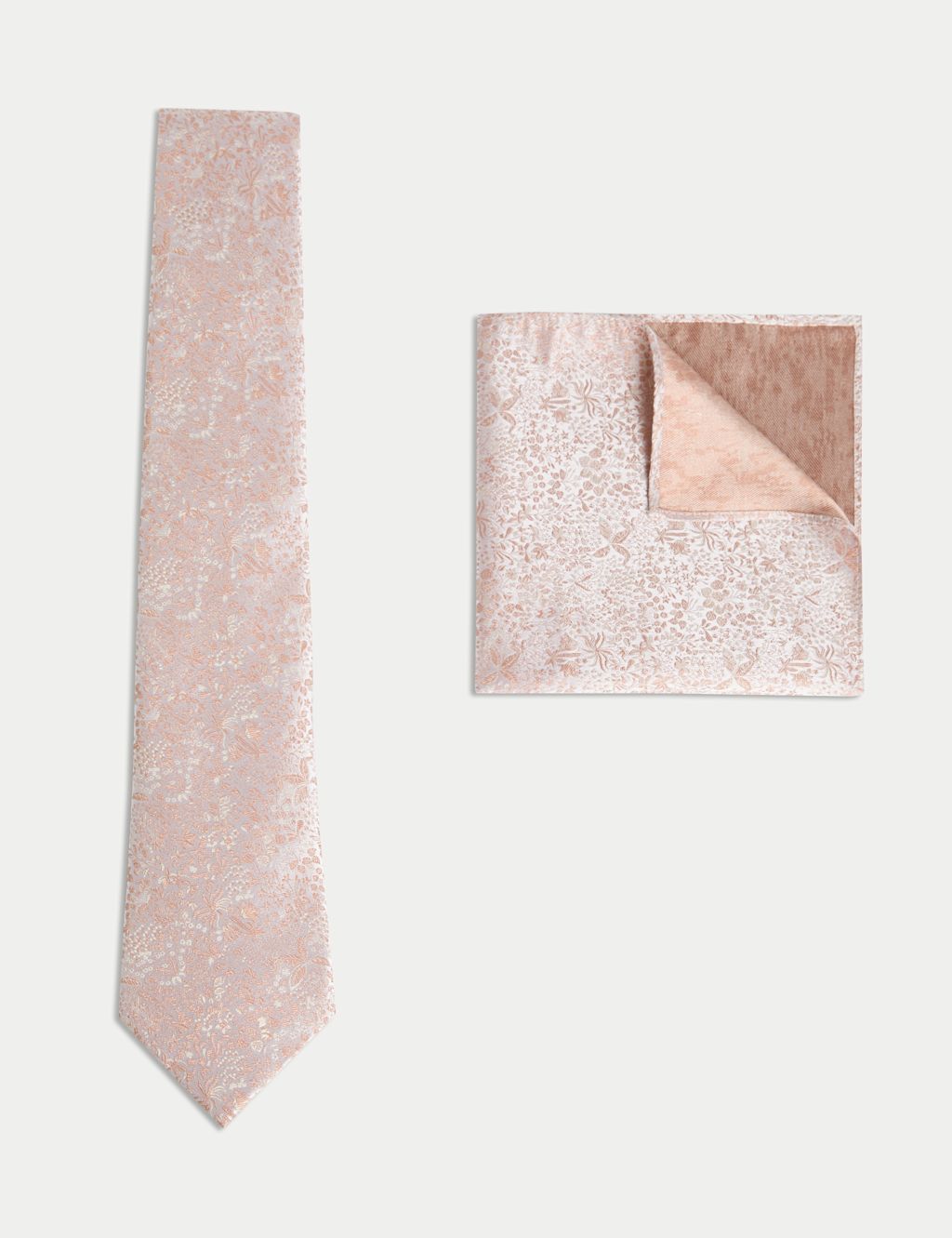 M&S Pure Silk Jacquard Tie & Pocket Square Set - 1SIZE - Oyster, Oyster