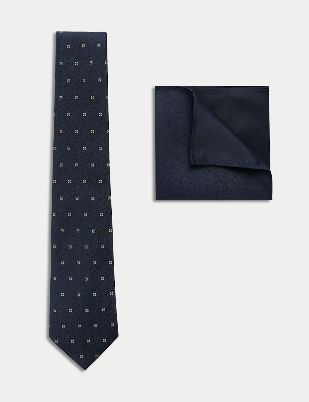 M&S Geometric Tie & Pocket Square Set - 1SIZE - Navy, Navy