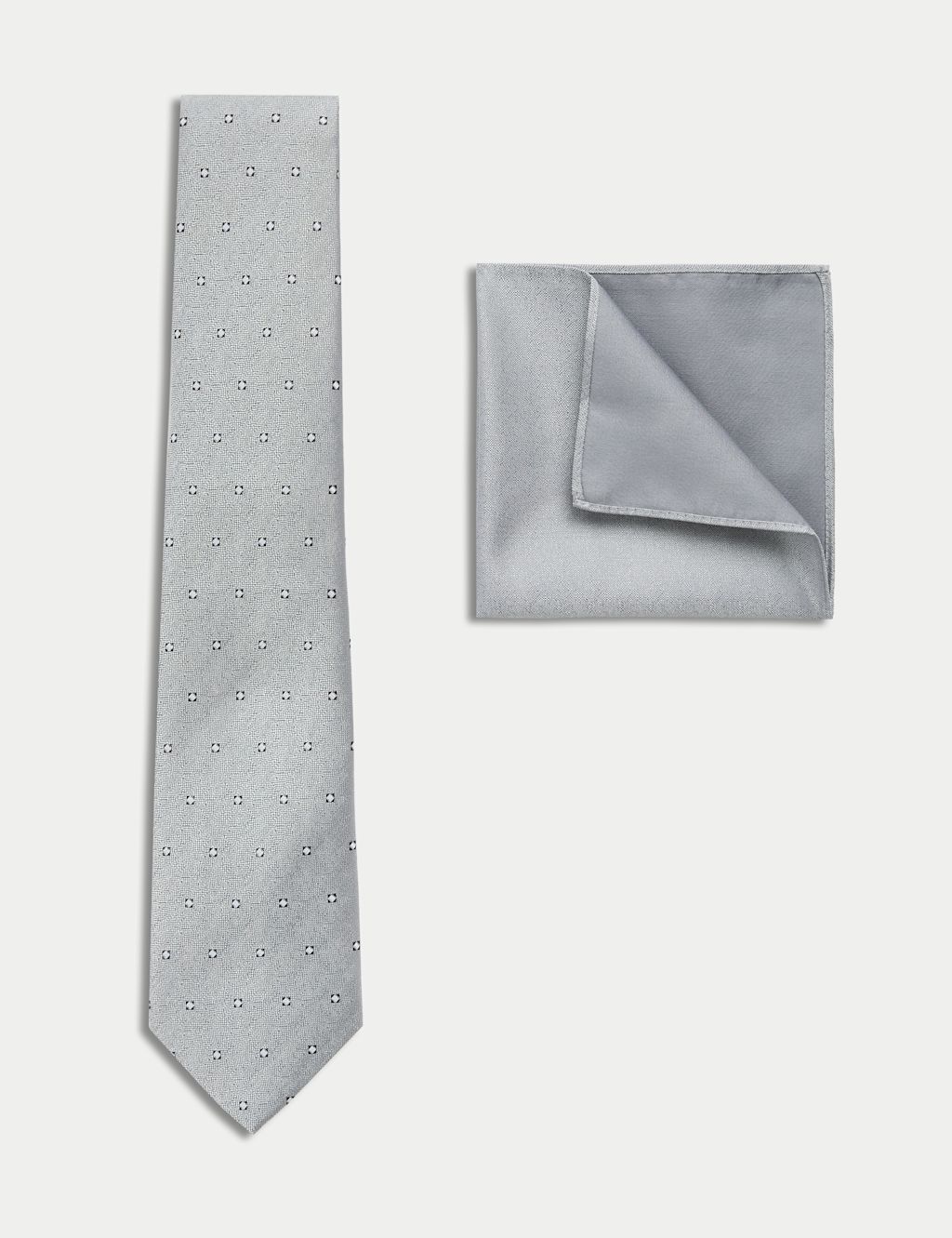 M&S Geometric Tie & Pocket Square Set - 1SIZE - Silver, Silver