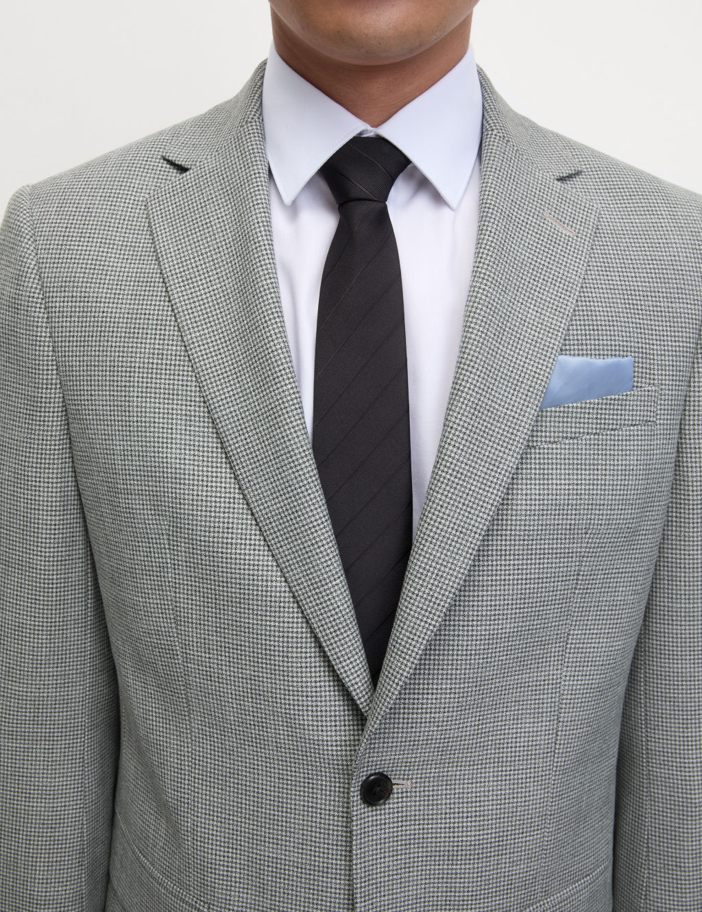 M&S Regular Fit Textured Puppytooth Suit Jacket - 40SHT - Light Grey, Light Grey