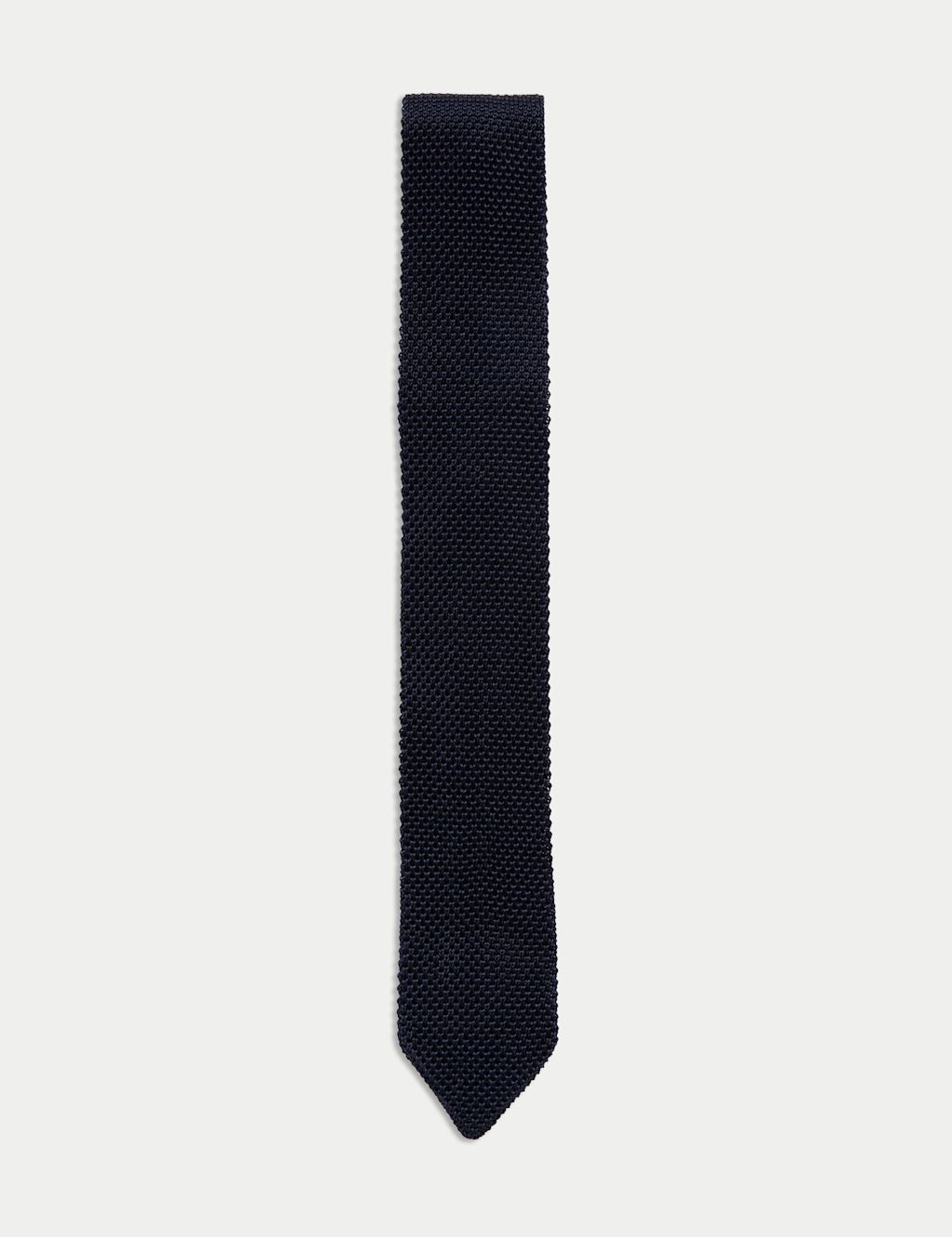 M&S Skinny Pure Silk Knitted Tie - 1SIZE - Navy, Navy