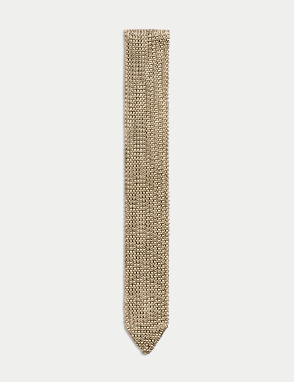 M&S Skinny Pure Silk Knitted Tie - 1SIZE - Neutral, Neutral