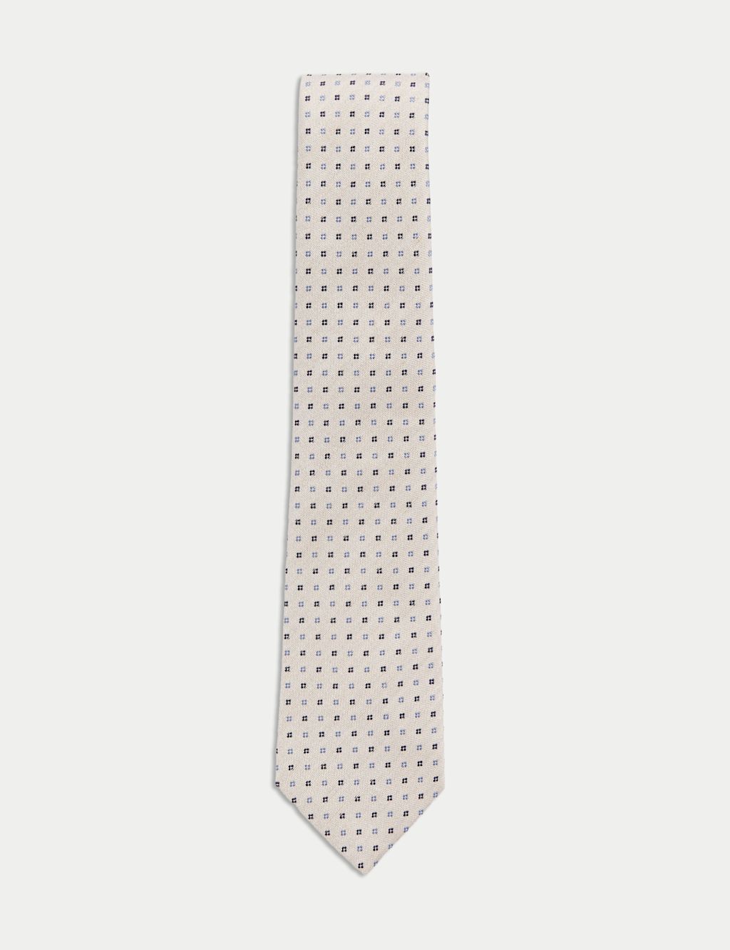 M&S Silk Rich Geometric Tie with Linen - 1SIZE - Ecru, Ecru