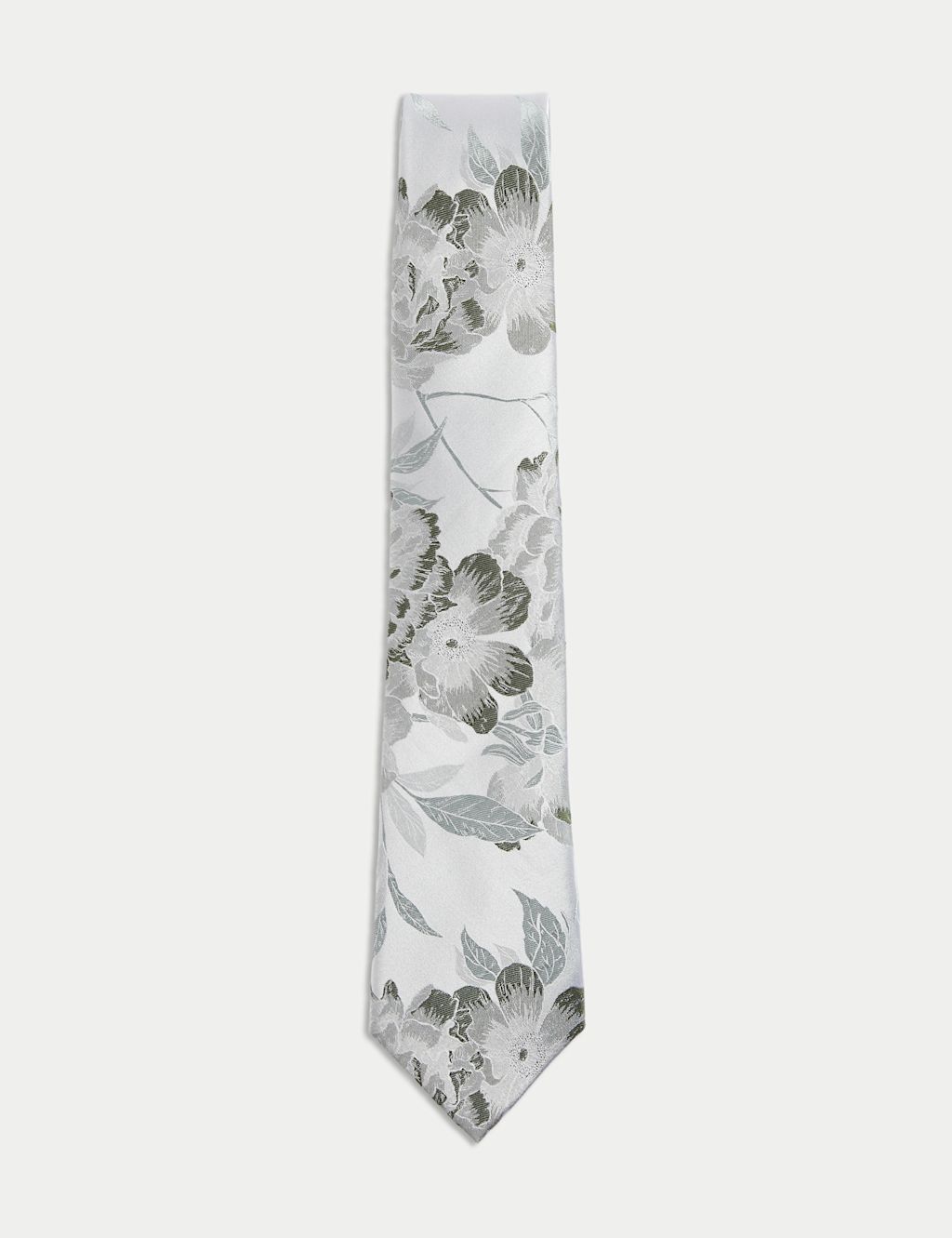 M&S Floral Pure Silk Tie - 1SIZE - Sage, Sage