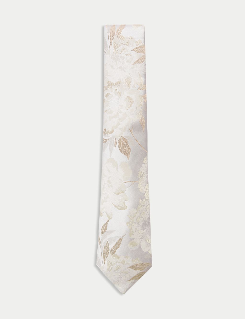 M&S Floral Pure Silk Tie - 1SIZE - Champagne, Champagne