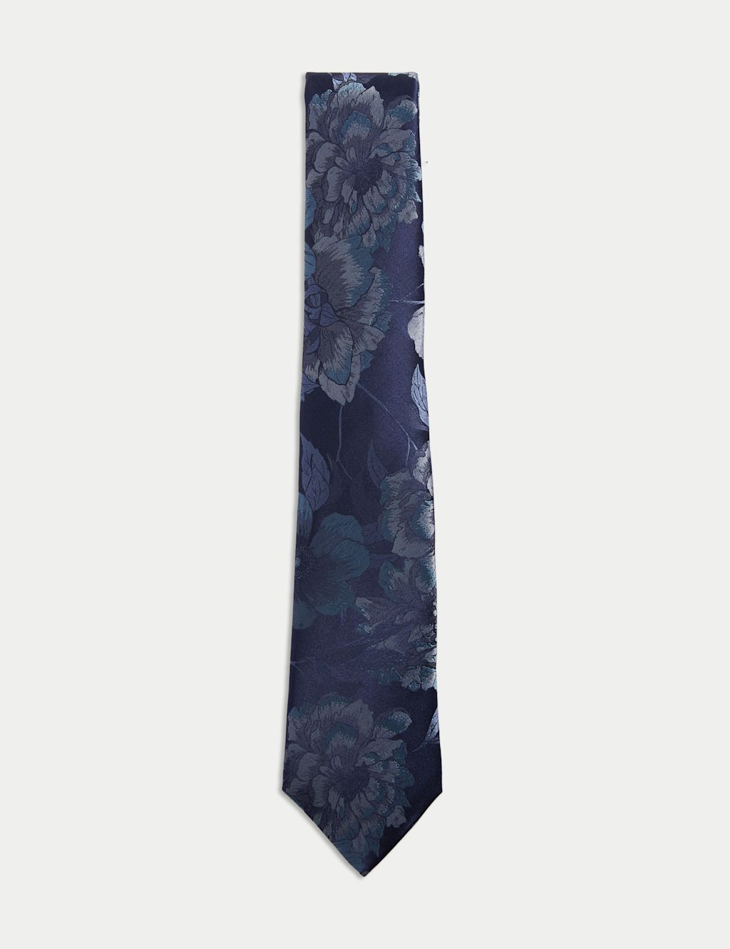 M&S Floral Pure Silk Tie - 1SIZE - Navy Mix, Navy Mix