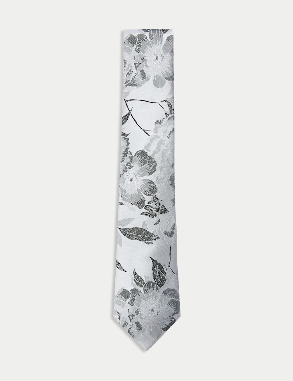 M&S Floral Pure Silk Tie - 1SIZE - Light Grey, Light Grey