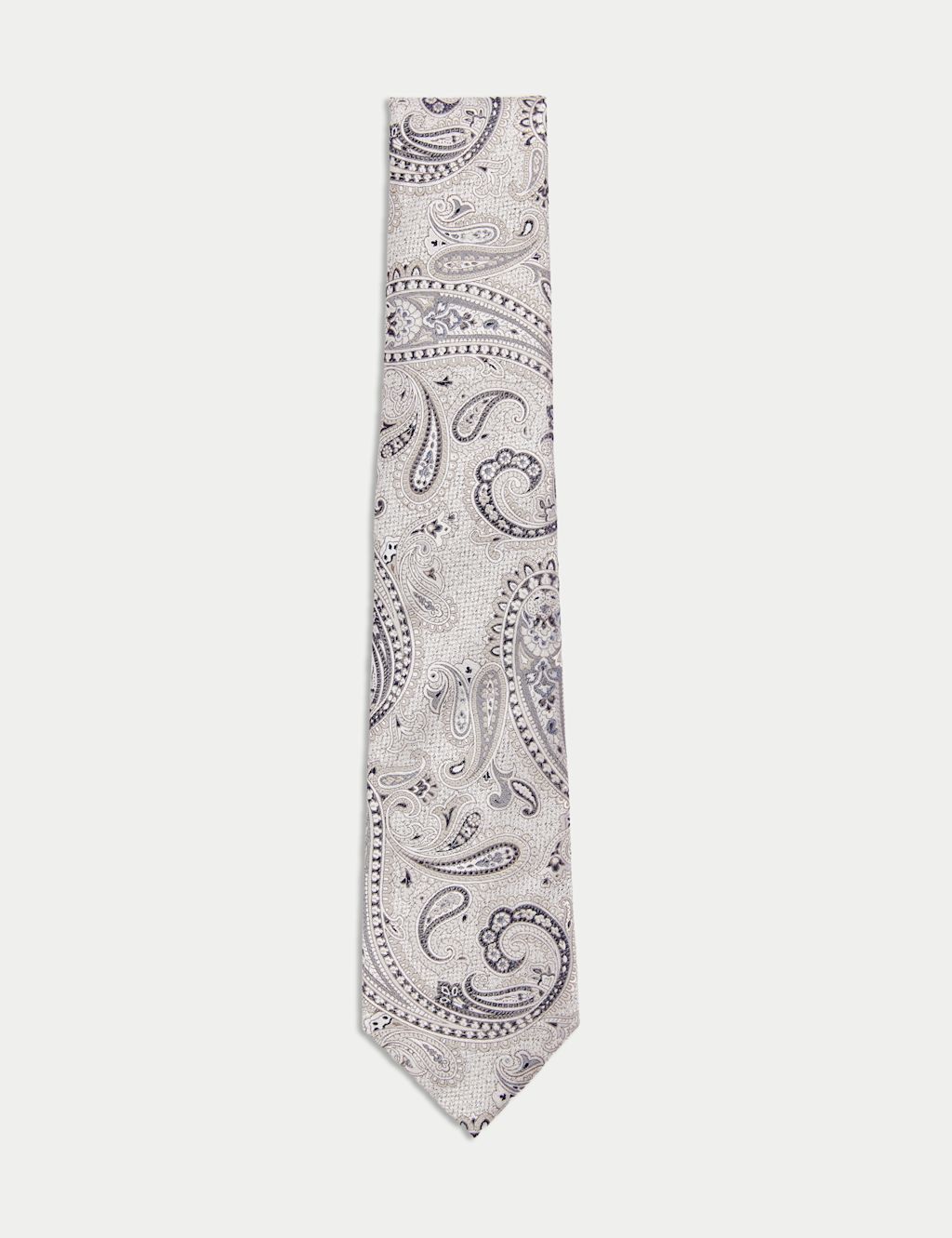 M&S Paisley Pure Silk Tie - 1SIZE - Ecru, Ecru