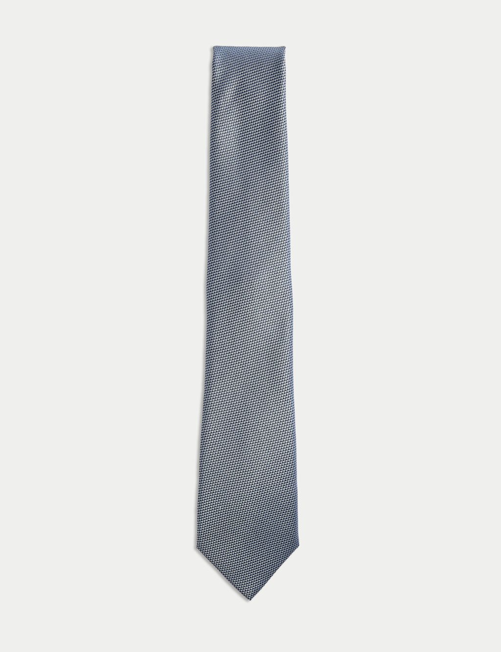 M&S Woven Pure Silk Tie - 1SIZE - Navy Mix, Navy Mix