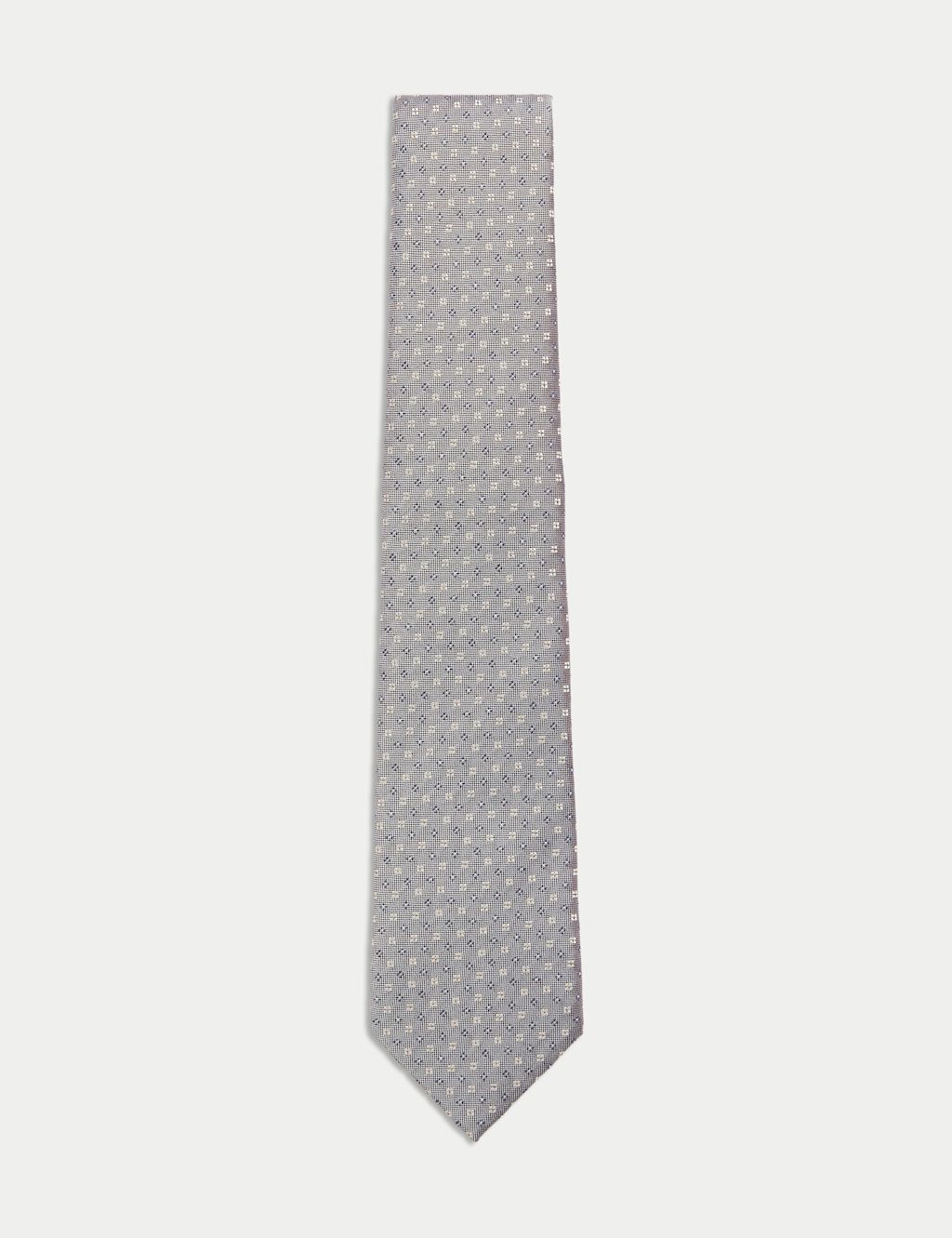 M&S Pure Silk Geometric Tie - 1SIZE - Medium Brown, Medium Brown