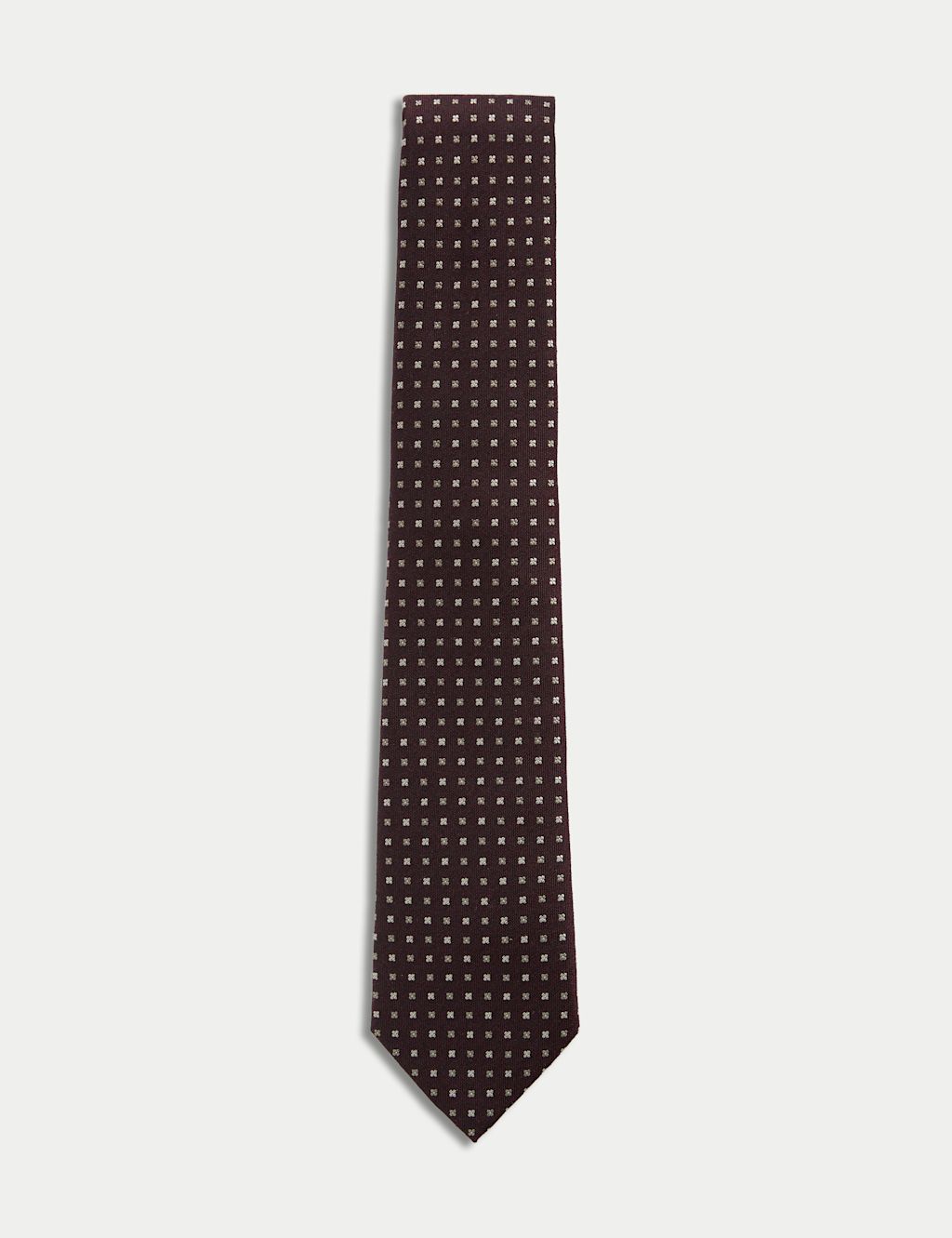 M&S Silk Rich Geometric Tie with Wool - 1SIZE - Burgundy, Burgundy