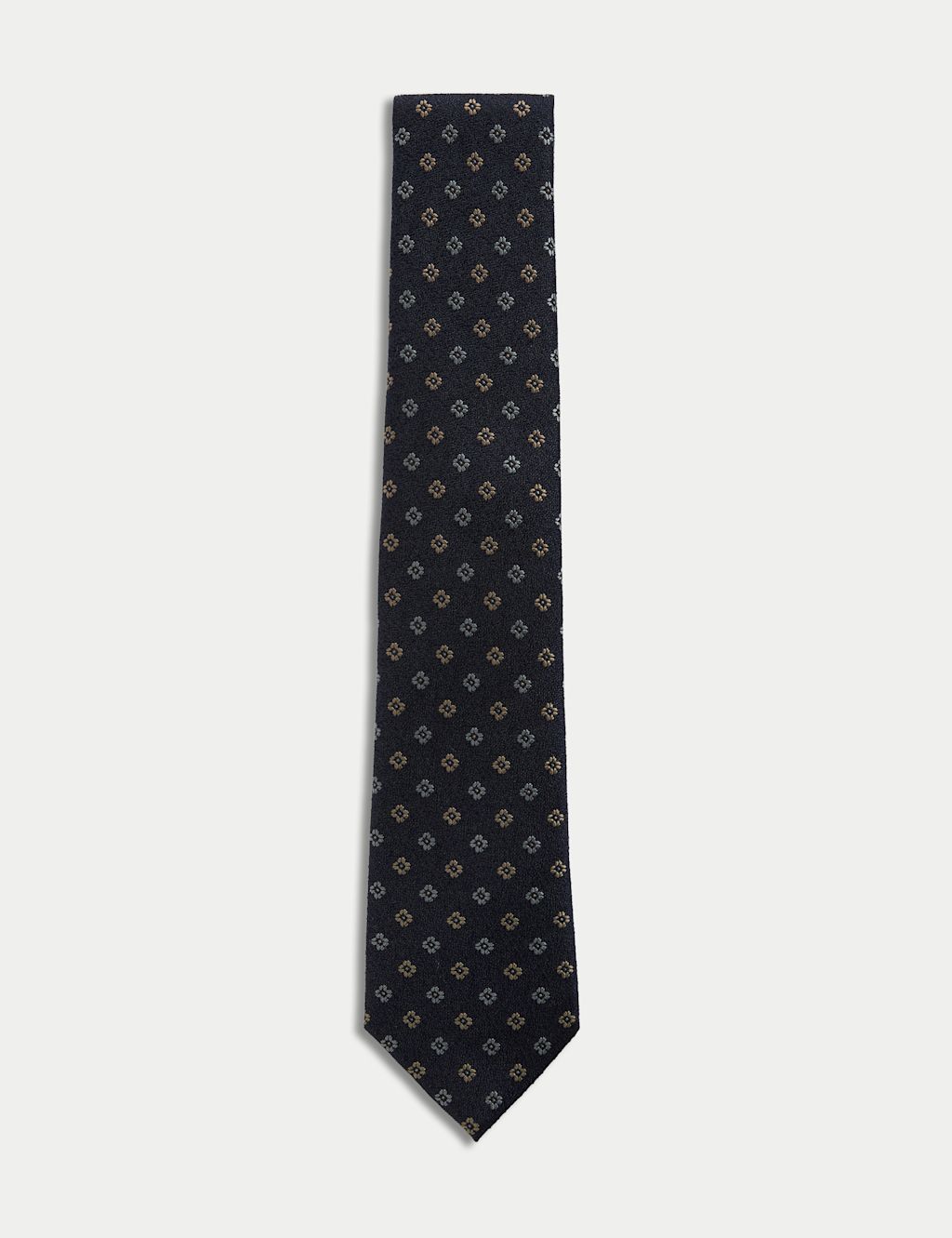 M&S Silk Rich Foulard Tie - 1SIZE - Navy Mix, Navy Mix