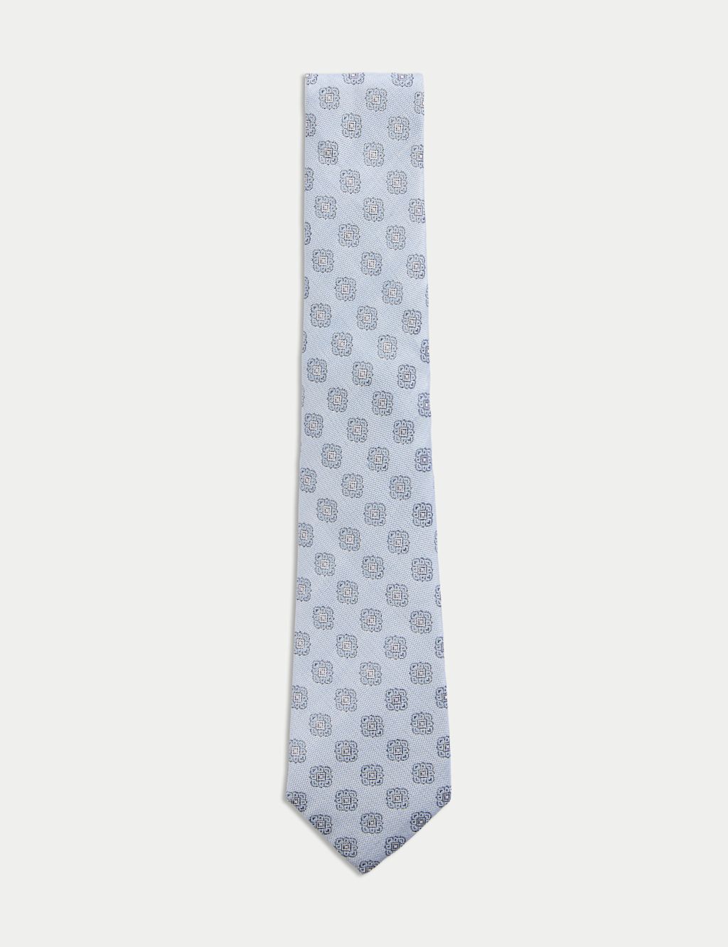 M&S Medallion Linen Silk Blend Tie - 1SIZE - Light Blue, Light Blue