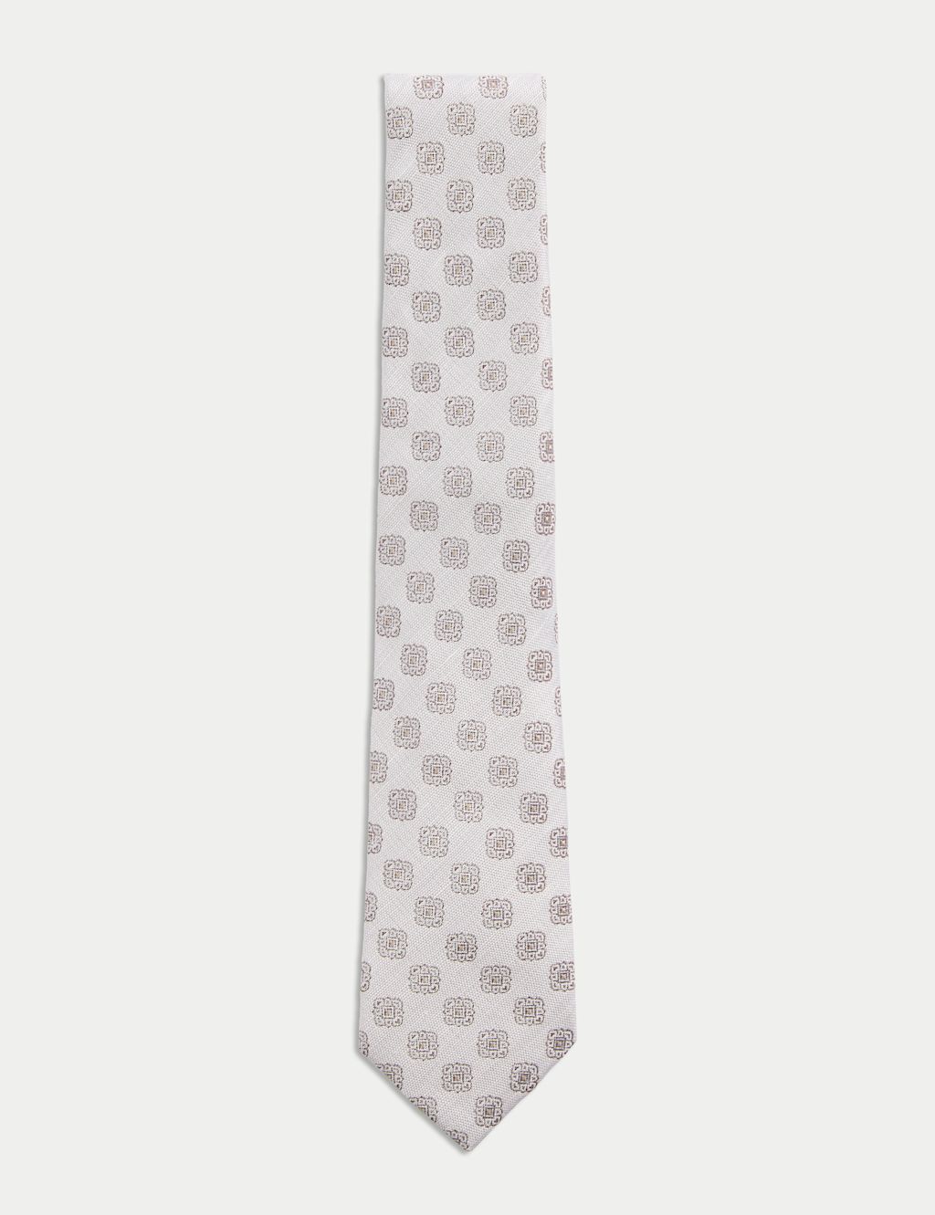 M&S Medallion Linen Silk Blend Tie - 1SIZE - Ecru, Ecru