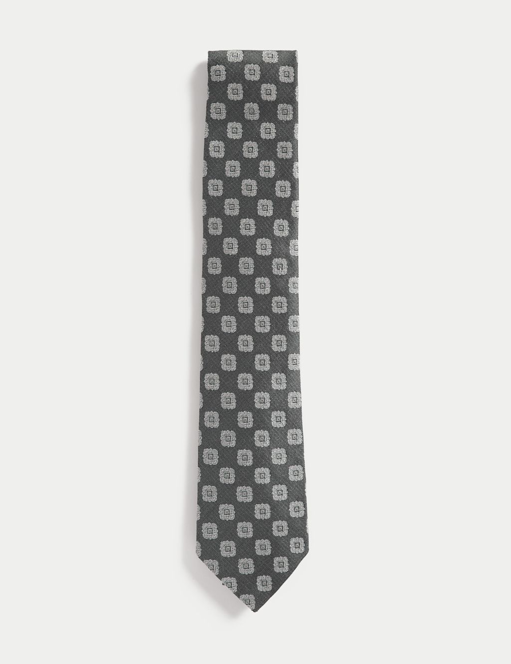M&S Medallion Linen Silk Blend Tie - 1SIZE - Grey, Grey