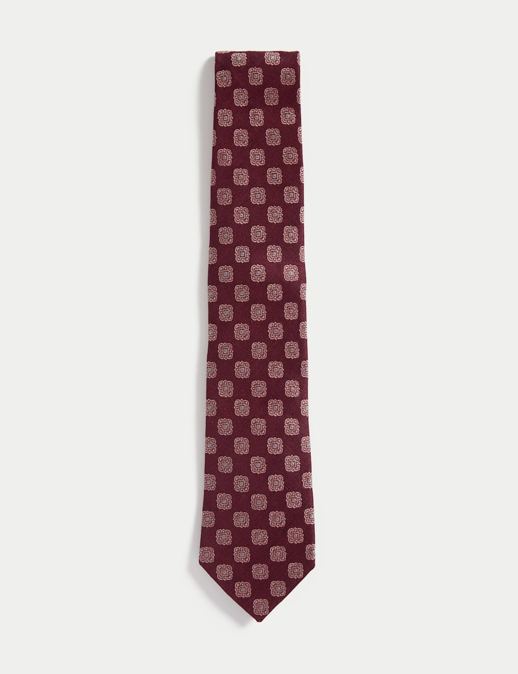 M&S Medallion Linen Silk Blend Tie - 1SIZE - Burgundy, Burgundy