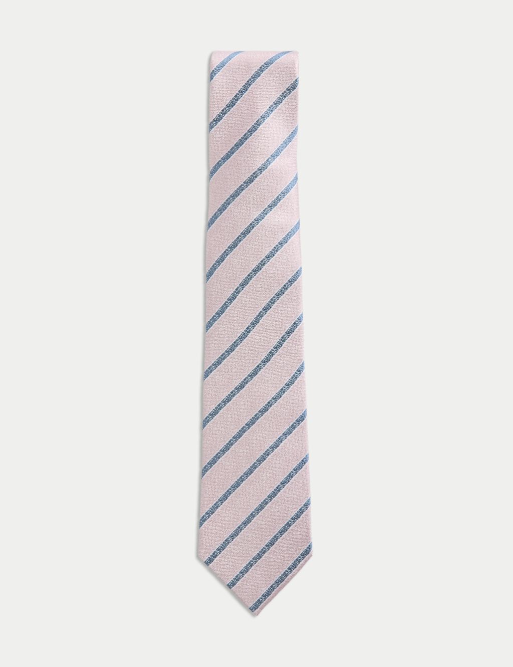 M&S Pure Silk Striped Tie - 1SIZE - Pink, Pink