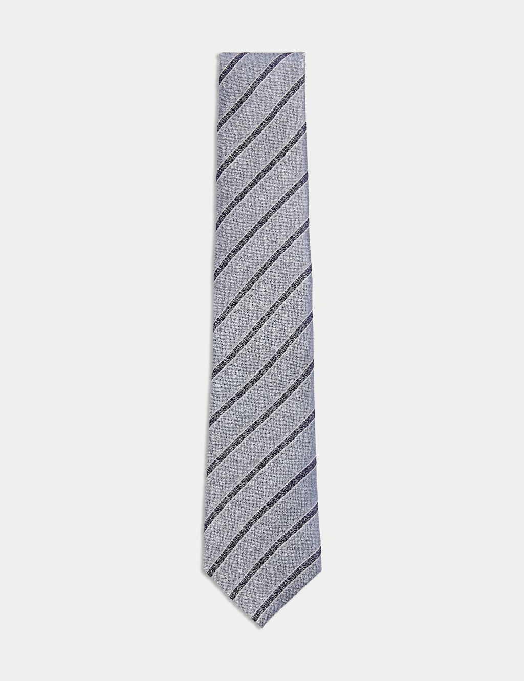 M&S Pure Silk Striped Tie - 1SIZE - Mid Blue, Mid Blue