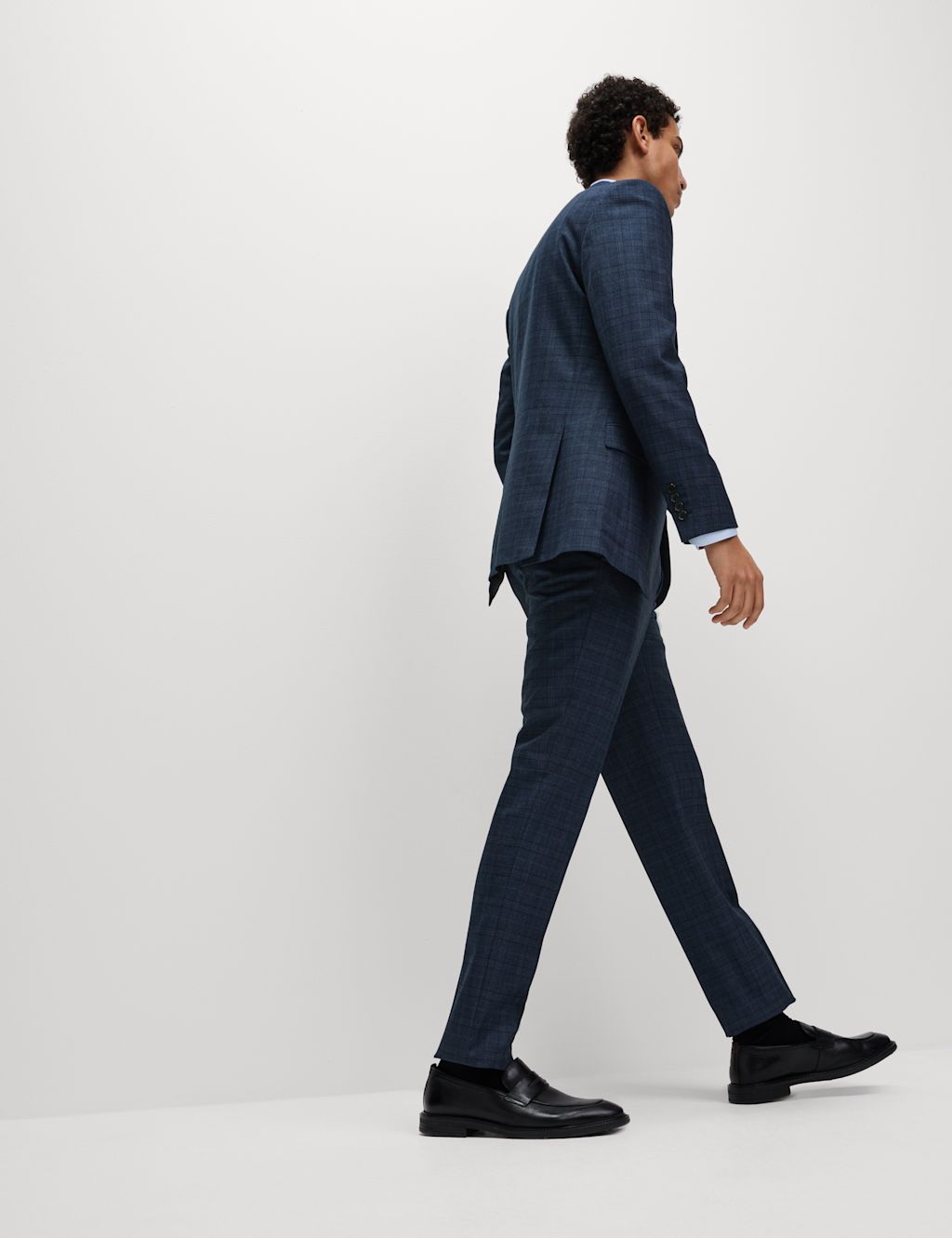 M&S Slim Fit Check Suit Trousers - 28LNG - Navy, Navy